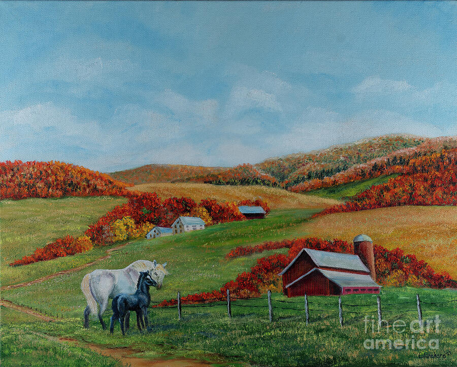 Horsing Around on a Fall Day Painting by Charlotte Blanchard