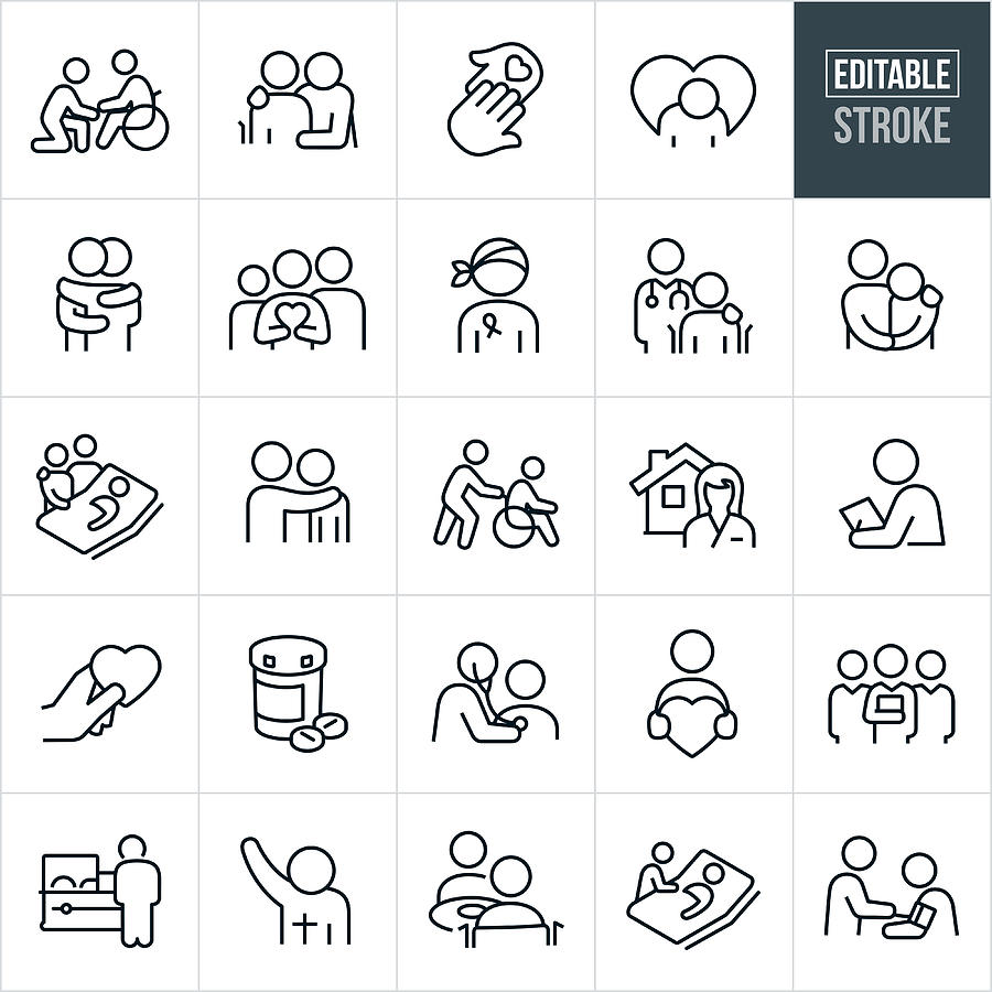Hospice Thin Line Icons - Editable Stroke Drawing by Appleuzr