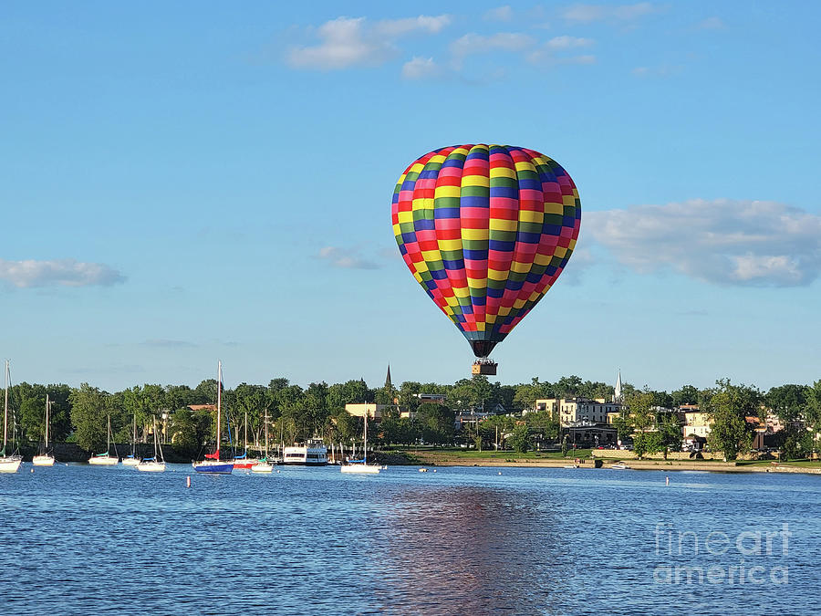 Balloon Photograph - Hot air balloon over Hudson Wisconsin by Louise Heusinkveld