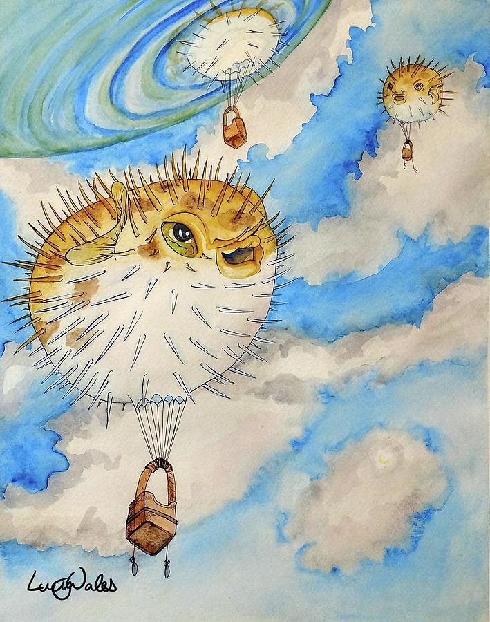 restjes wijs schending Hot Air Balloon Pufferfish Painting by Lucy Loo Wales - Pixels