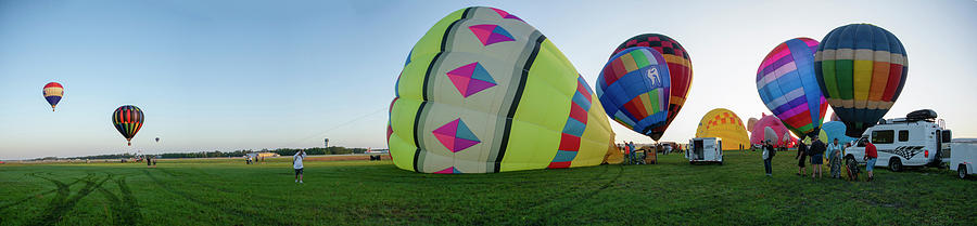 Hot Air Balloon Sunrise Launch Panorama Photograph by Carolyn Hutchins