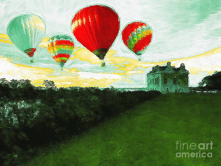 Up Movie Digital Art - Hot Air Balloons Barnbougle Castle Dalmeny Edinburgh  by Douglas Brown