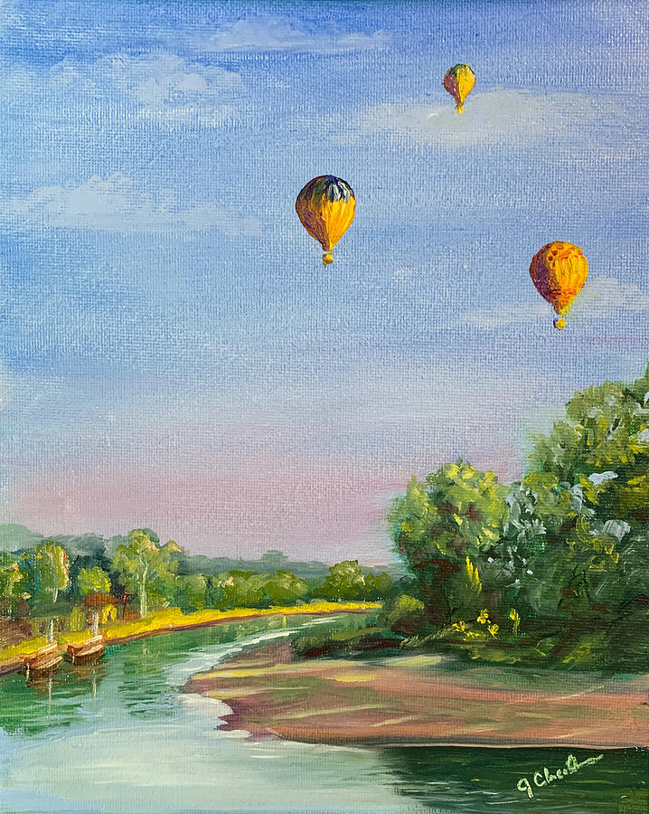 Hot Air Balloons Over the Dordogne Painting by Jan Chesler