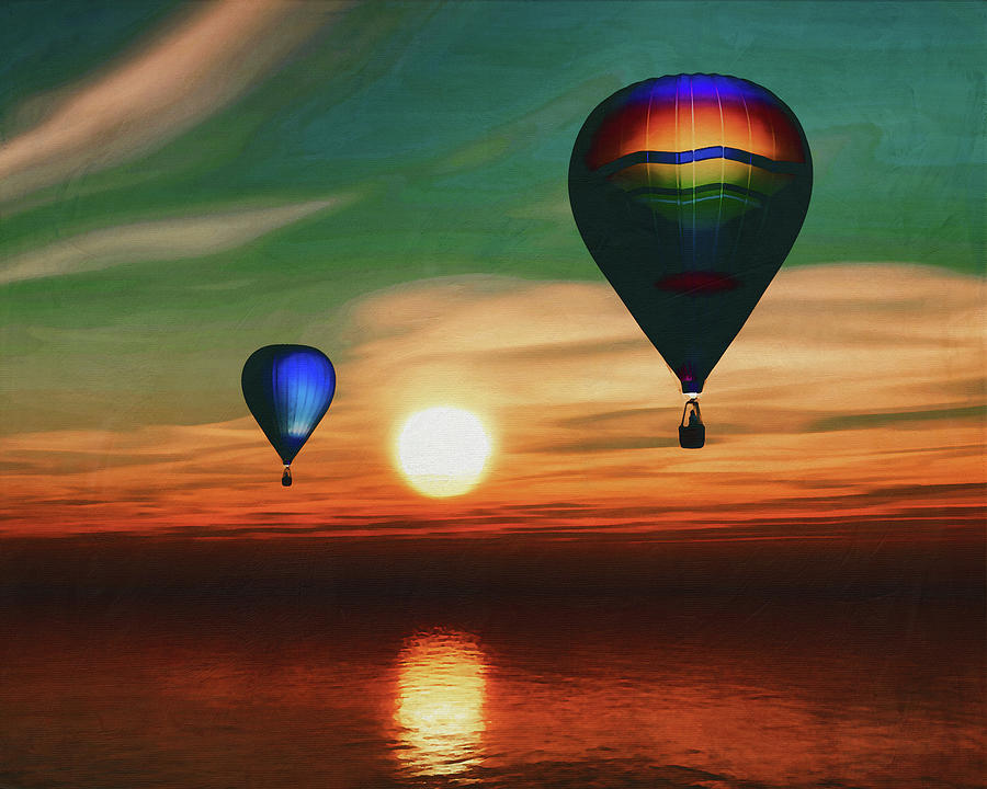 Hot air balloons sail over the sea Painting by Jan Keteleer