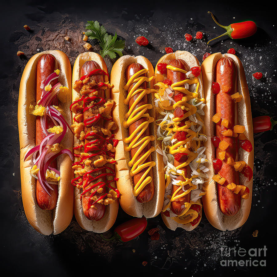 Cheese Digital Art - Hot Dogs Top View by Elisabeth Lucas