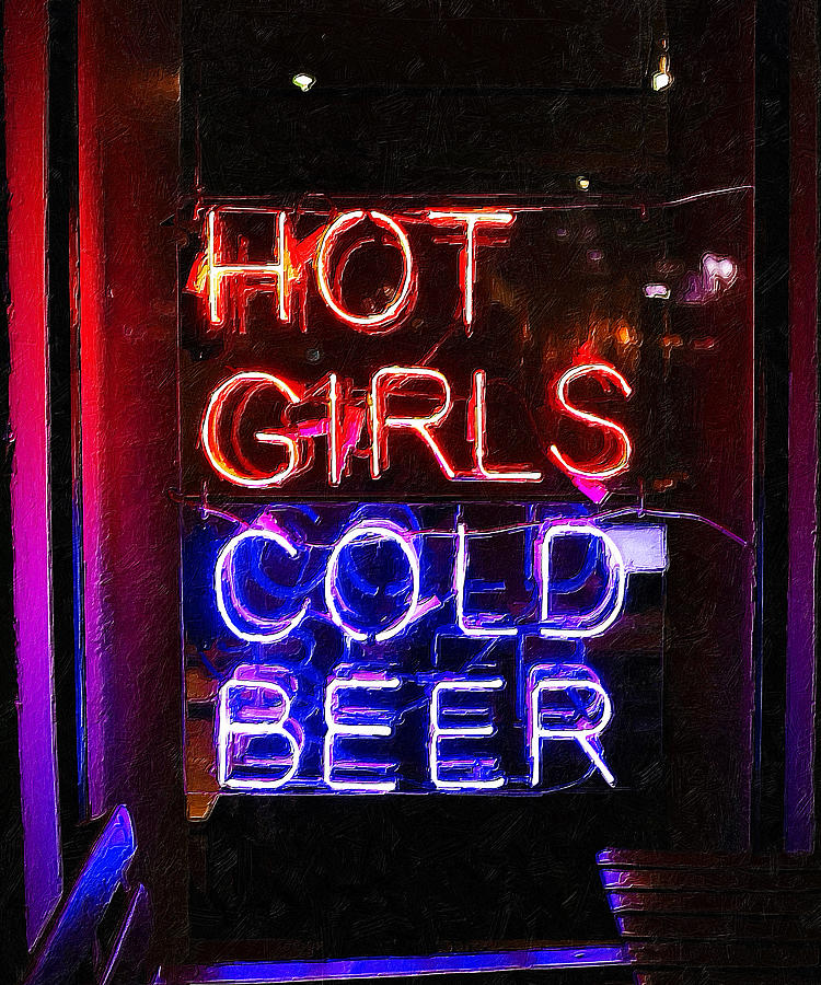 Hot Girls Cold Beer Neon Sign Painting by Tony Rubino