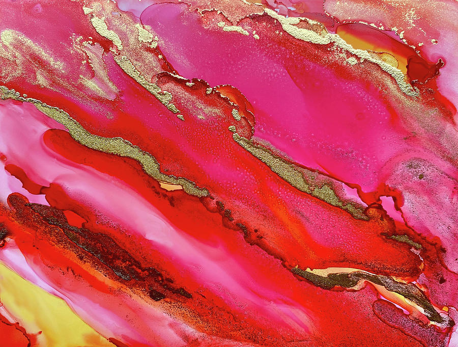Hot Lava Abstract In Red And Gold Painting by Deborah League