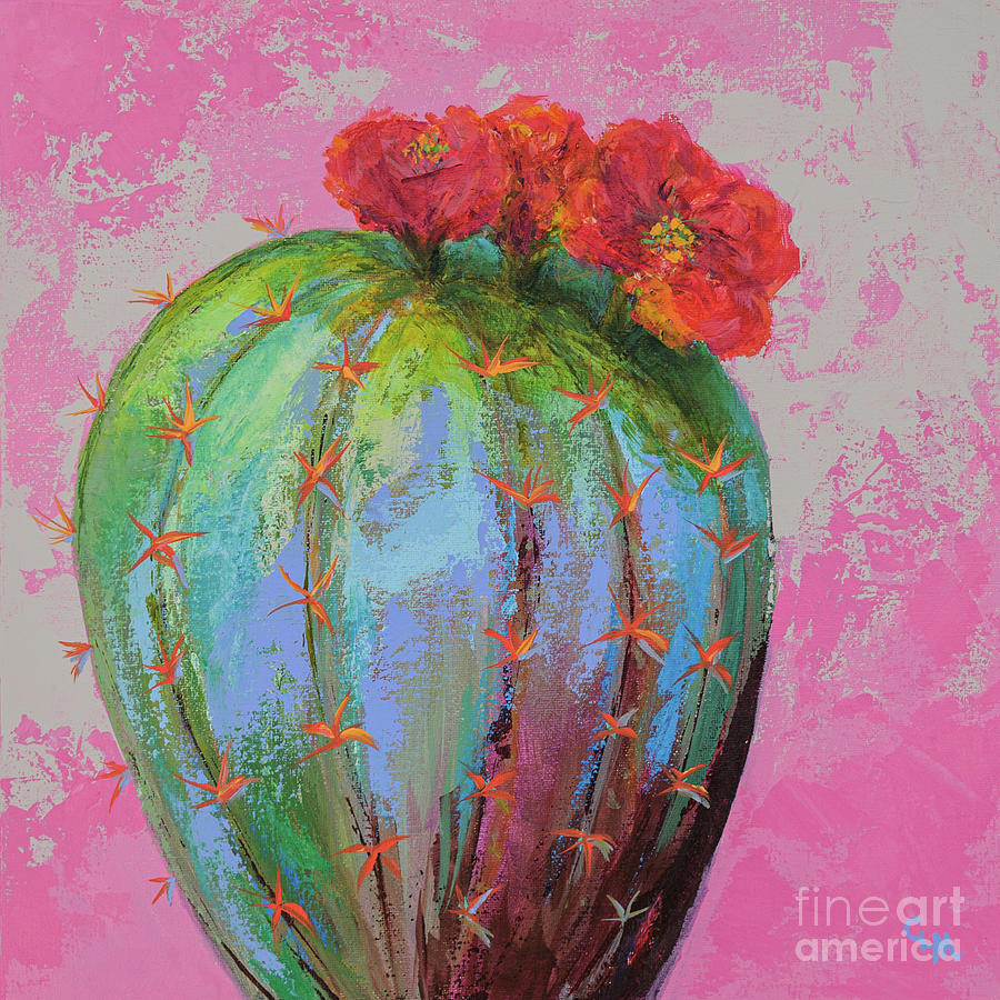 Hot Pink and Cactus Painting by Cheryl McClure