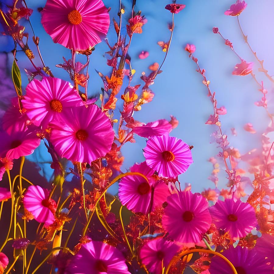 Hot pink Flowers  Digital Art by Beverly Read