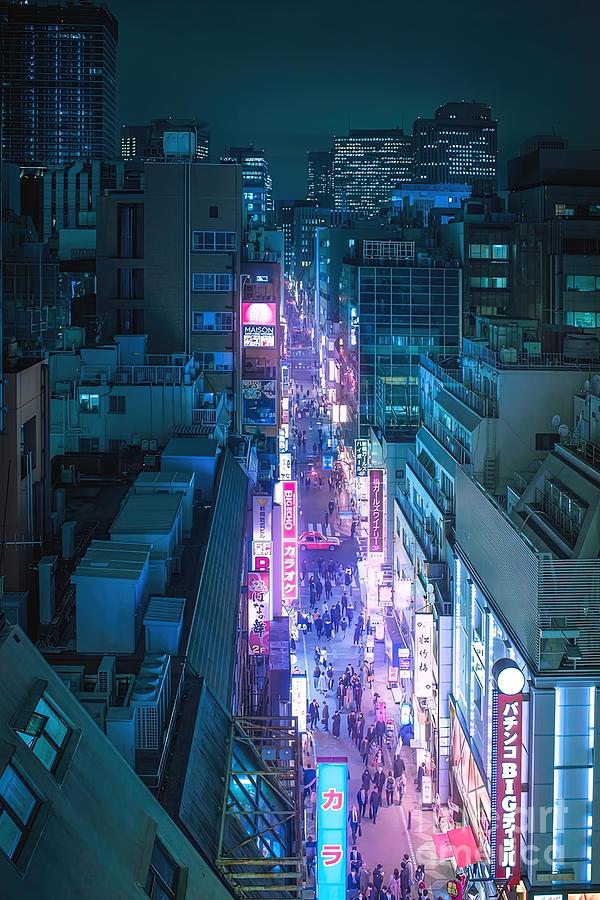 Hot Pink Neon Glow Street Tokyo Cyberpunk Street Painting by Dominic ...