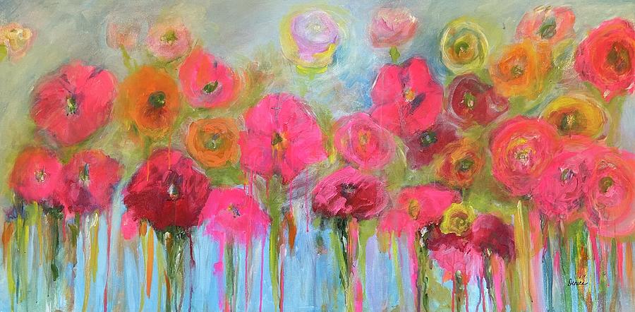 Hot Pink Poppies Painting by Denice Palanuk Wilson