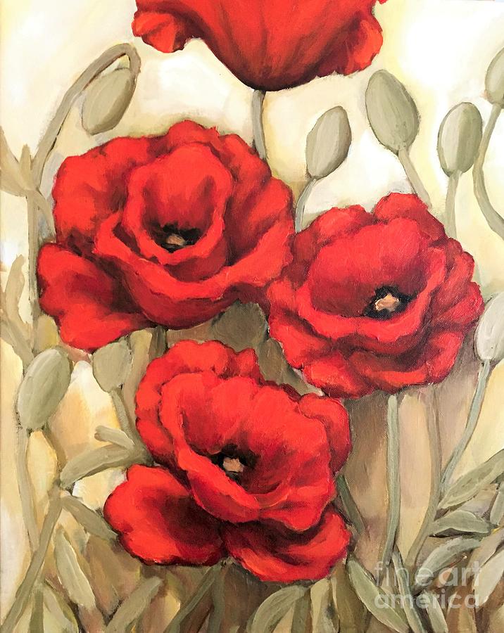 Hot red poppies Painting by Inese Poga