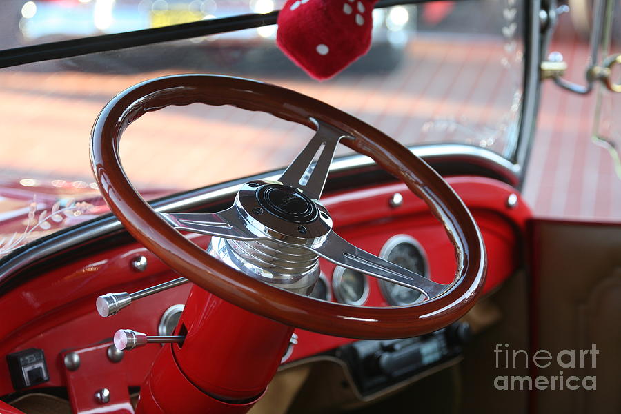 Inspirational Photograph - Hot Rod Interior Custom Steering Wheel Red  by Chuck Kuhn