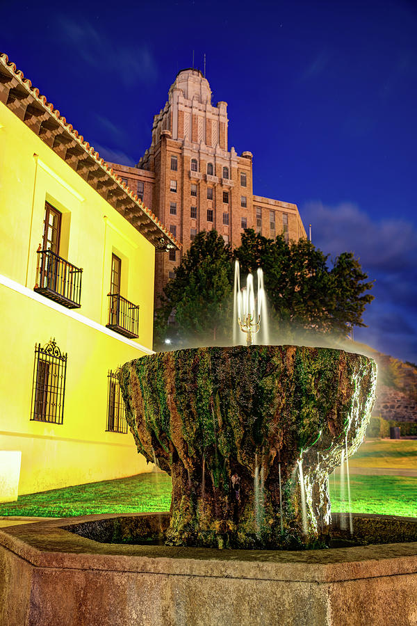 Hot Springs Fountain And Old Military Hospital At Dusk Photograph