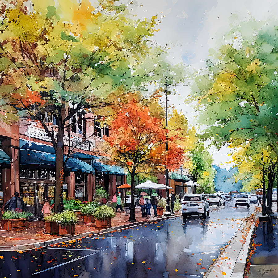 Hot Springs Scenic Downtown in Autumn Painting by Lourry Legarde