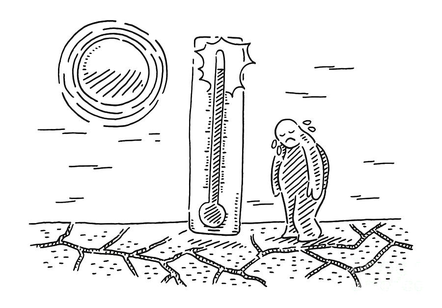 Black And White Drawing - Hot Temperature Arid Climate Problem Drawing by Frank Ramspott