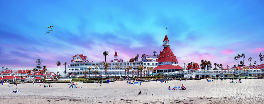 Sunset Photograph - Hotel Del Coronado Wide Panorama by David Zanzinger