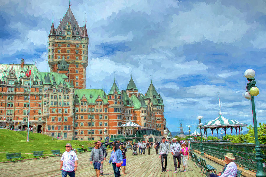 Hotel Frontenac Quebec City - painting Mixed Media by Ron Grafe