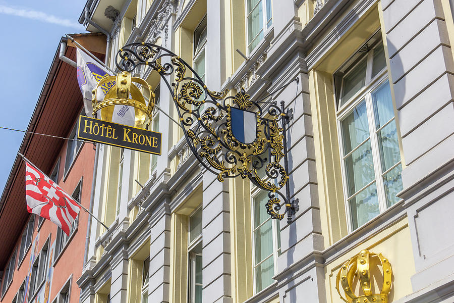 Sign Photograph - Hotel Krone Lucerne by Teresa Mucha