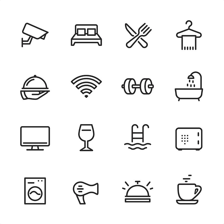Hotel - outline icon set Drawing by Lushik