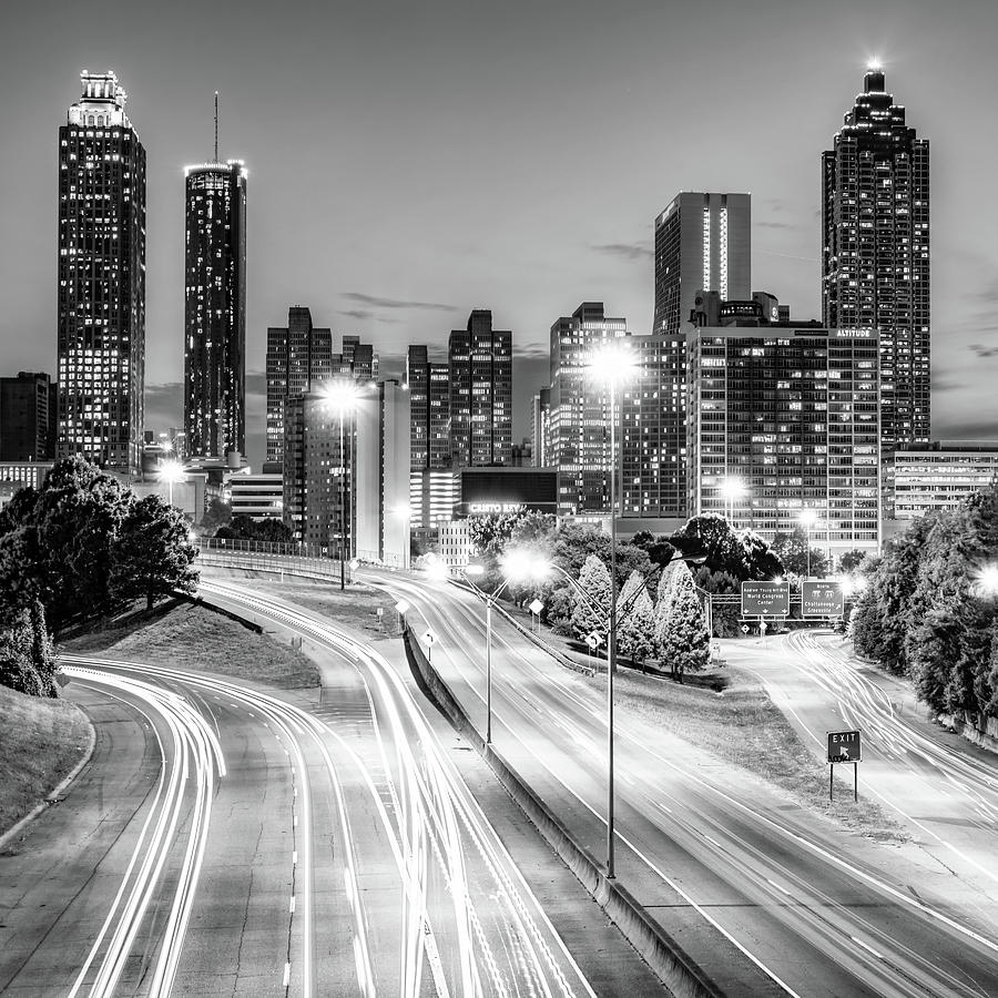 Hotlanta Night Lights In Black And White Photograph by Gregory Ballos