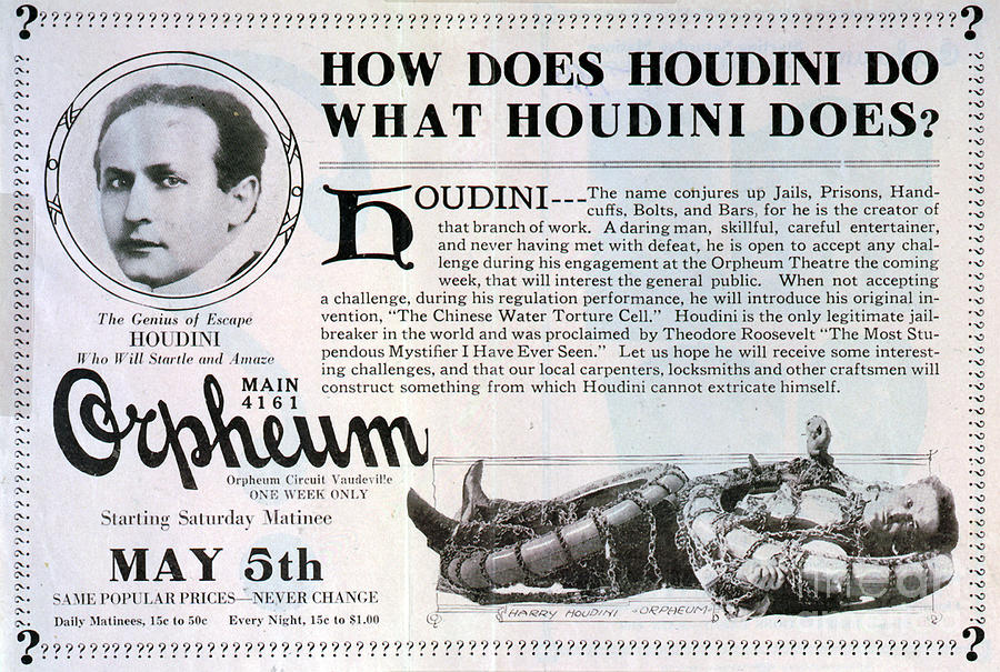 Houdini Ad Drawing by Granger