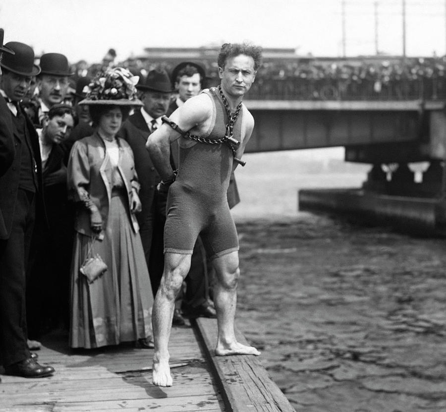 Houdini In Chains And Handcuffs - Boston 1908 Photograph by War Is Hell Store