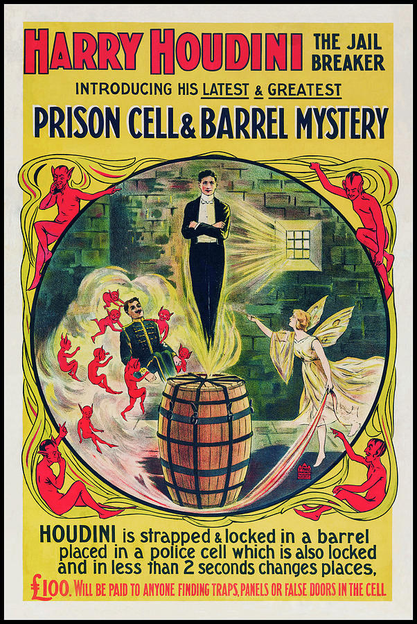 Vintage Photograph - Houdini The Jail Breaker Vintage Retro Advertising Poster  by Carol Japp