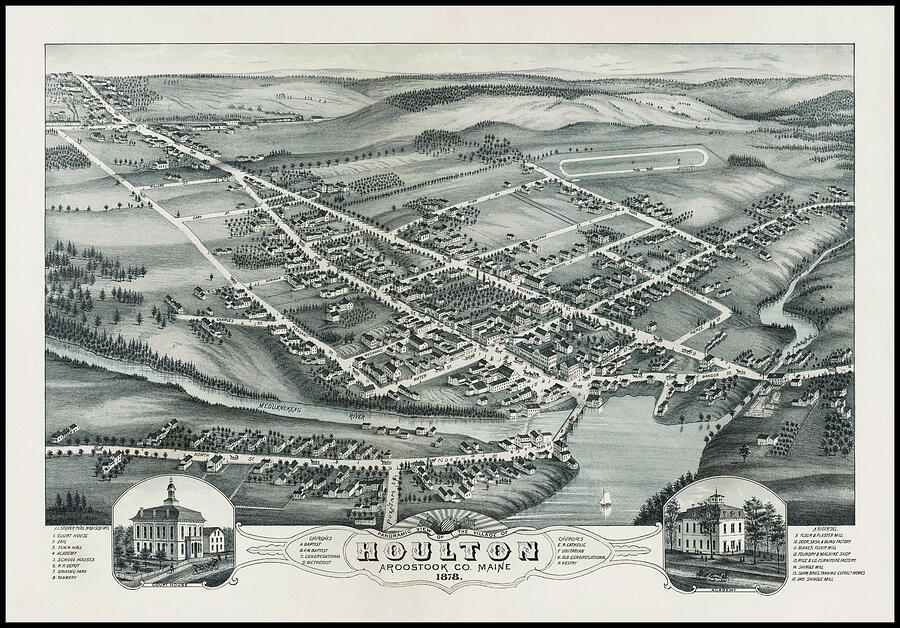 Houlton Maine Vintage Map Birds Eye View 1878 Photograph by Carol Japp ...