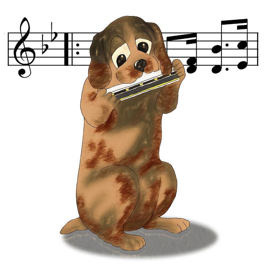Music Digital Art - Hound Dog Harmonica Blues by John Haldane