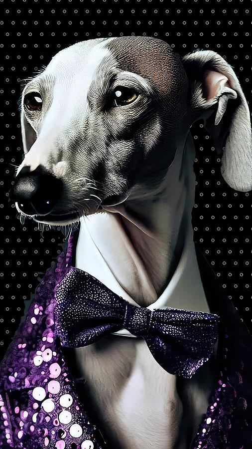 Hound in a Purple Sequined Tux Digital Art by David Manlove