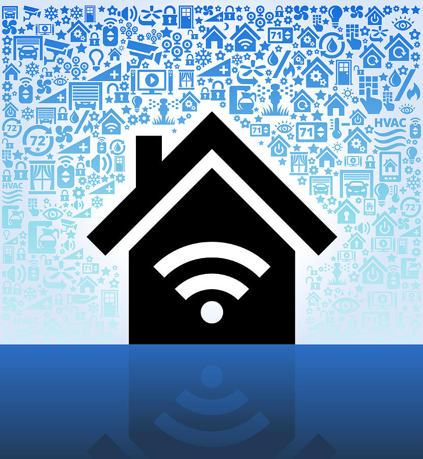 House and Wi-Fi on Home Automation and Security Vector Background Drawing by Bubaone