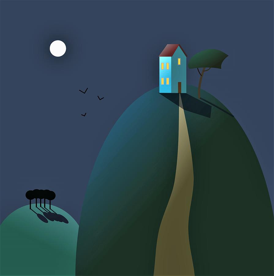 House at the top of the hill Digital Art by Fatline Graphic Art