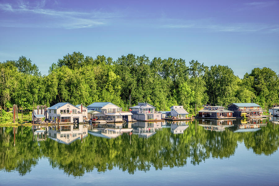 House boats on the channel Photograph by Loyd Towe Photography
