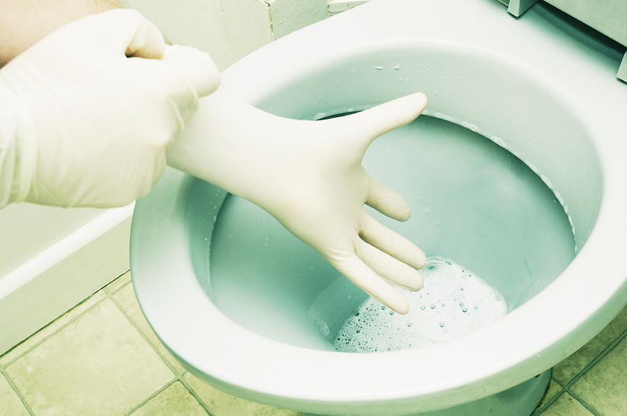 House Cleaning, Toilet Bowl Rubber Gloves Photograph by John Shepherd