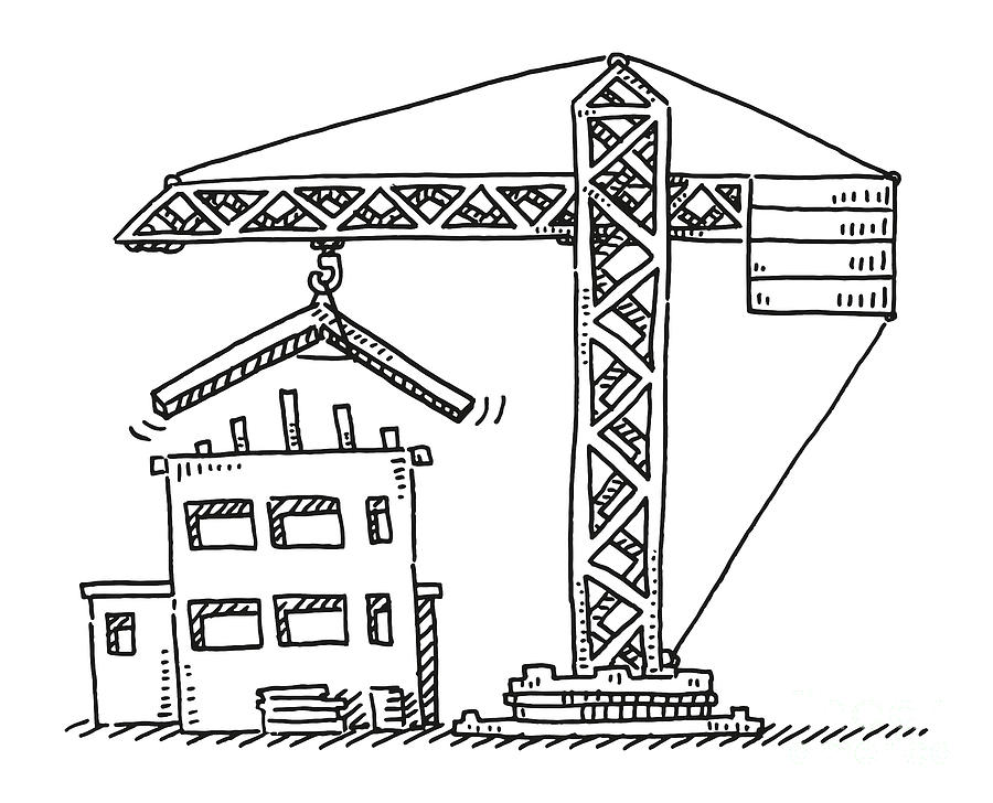 House Construction Site Crane Drawing Drawing by Frank Ramspott Pixels