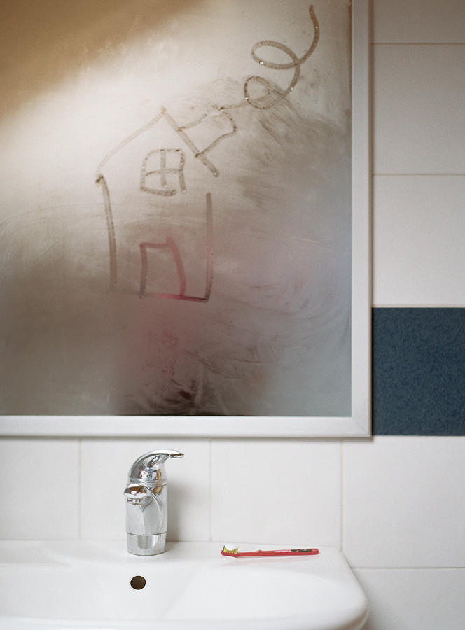 House drawn in condensation on bathroom mirror Photograph by Spohn Matthieu