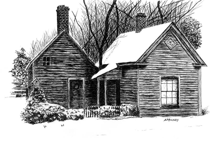 House in the Snow Drawing by Andy Mooney House in the Snow Drawing by Andy Mooney