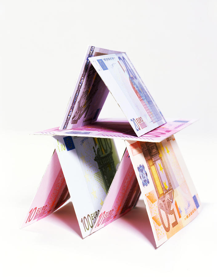 House of cards made of euro banknotes Photograph by Brian Hagiwara