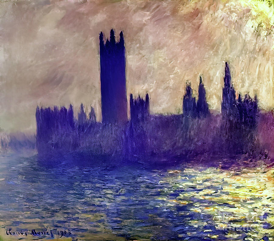 House of Parliament, Sunlight Effect by Claude Monet 1903 Painting by Claude Monet
