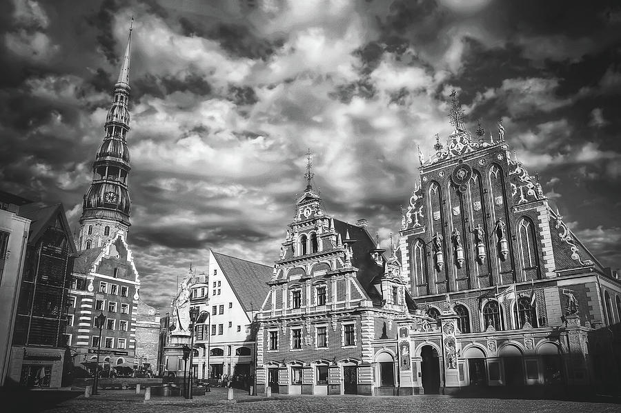 City Photograph - House of The Blackheads Riga Latvia Black and White  by Carol Japp