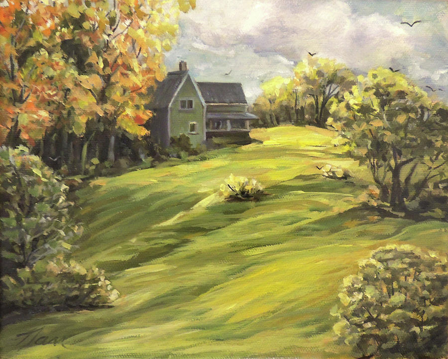 House on the Hill in Autumn Painting by Nancy Griswold