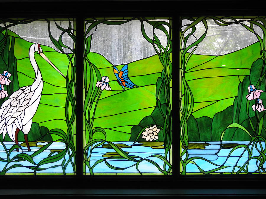 House on the Rock Tiffany Window with an Egret Photograph by Barbara Ebeling