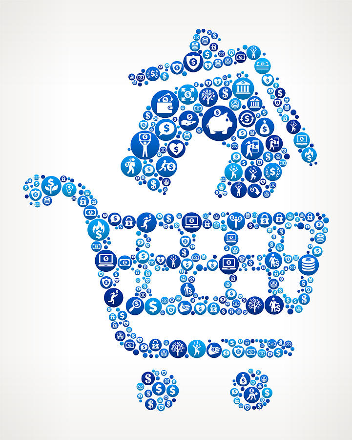 House Shopping  Money Blue Icon Pattern Background Drawing by Bubaone