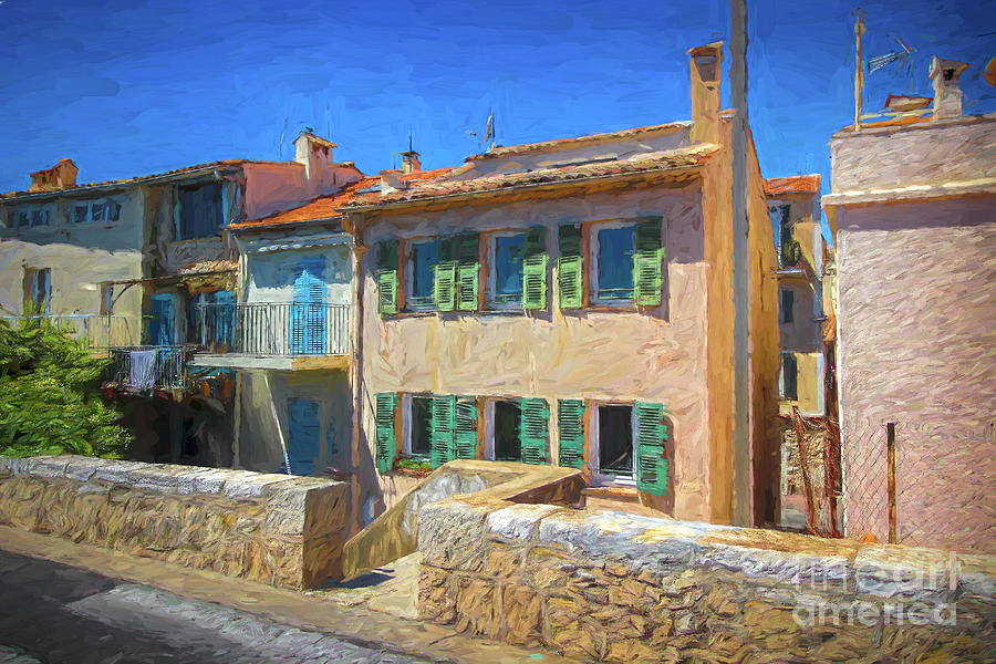 House With Green Shutters, Antibes, France, Painterly Photograph by Liesl Walsh
