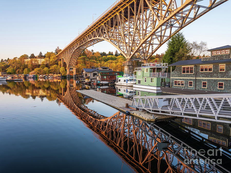 Houseboats Below The Aurora Bridge Reflected Photograph