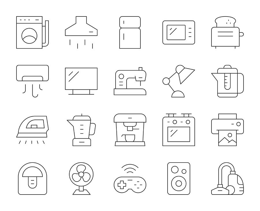 Household Appliances - Thin Line Icons Drawing by Rakdee