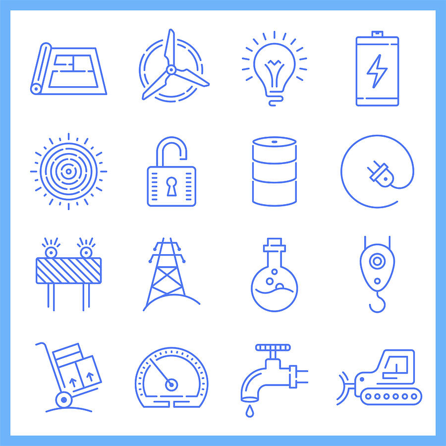 Household Electricity Demand Blueprint Style Vector Icon Set Drawing by Denkcreative