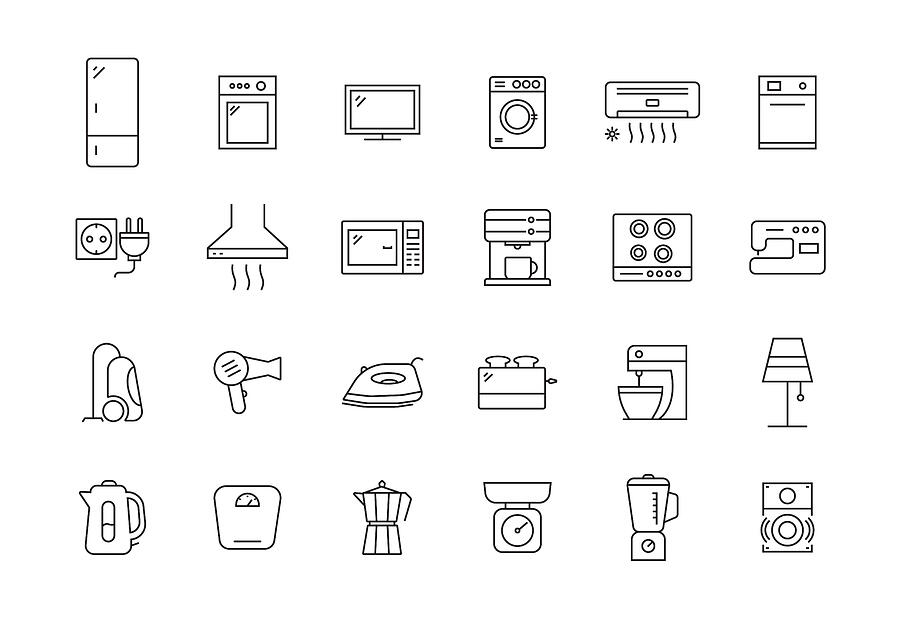 Household Line Icon Set Drawing by Cnythzl