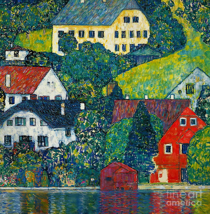 Houses at Unterach on the Attersee Painting by Alexandra Arts